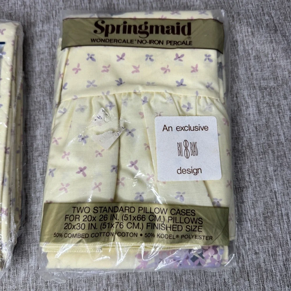 Springmaid Bill Blass Evening Lilacs II Queen Flat Sheet 2 Pillowcases Vintage